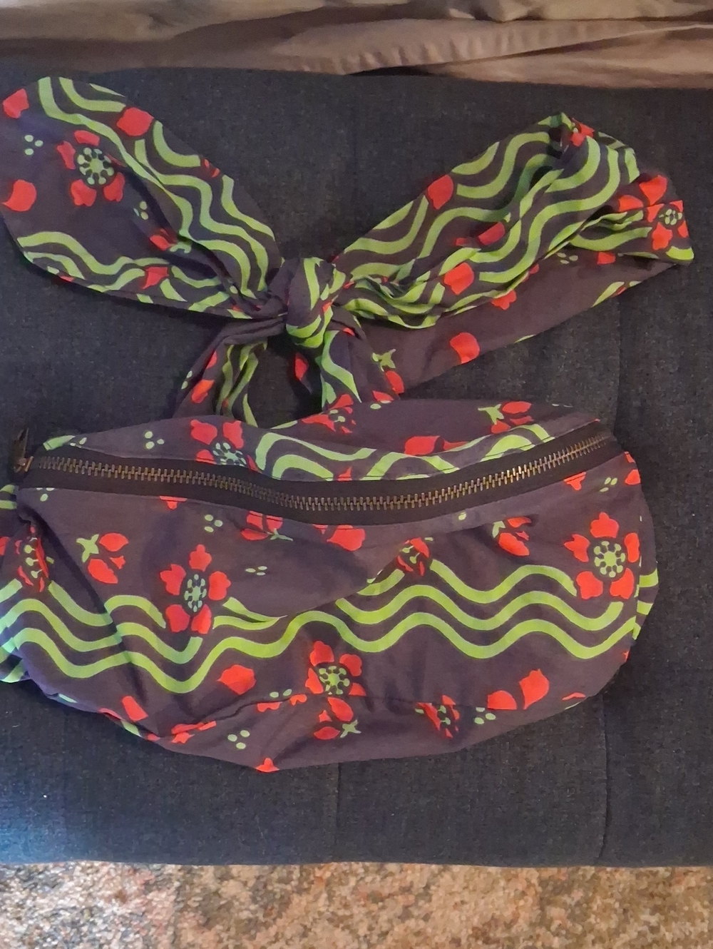 Banana Republic Navy Waist Bag with Red Floral & Lime Wave Print